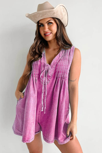 Abbey™ | Light Denim Romper With Tie Closure