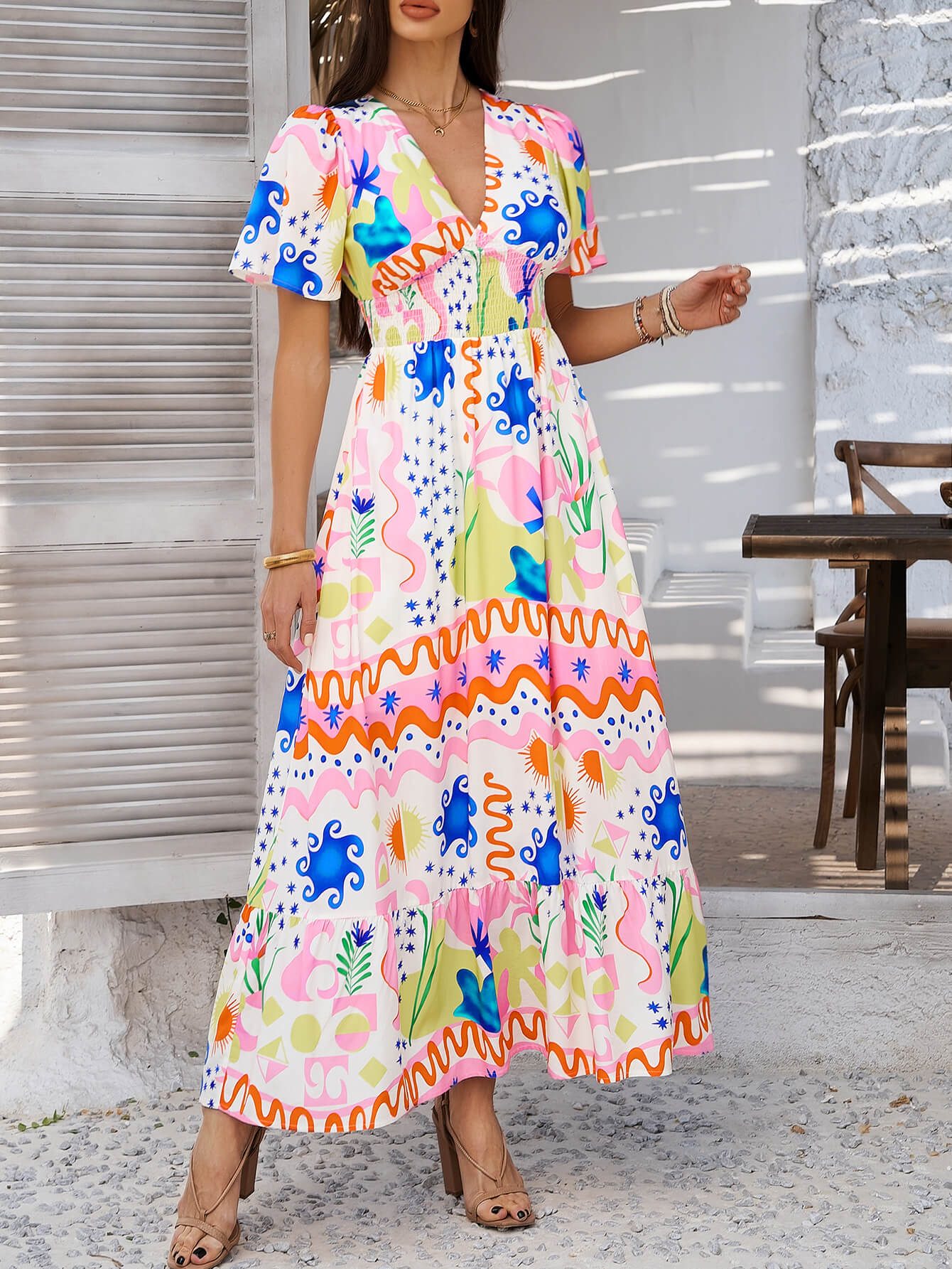 Tropical Drift Abstract Maxi Dress - Pink