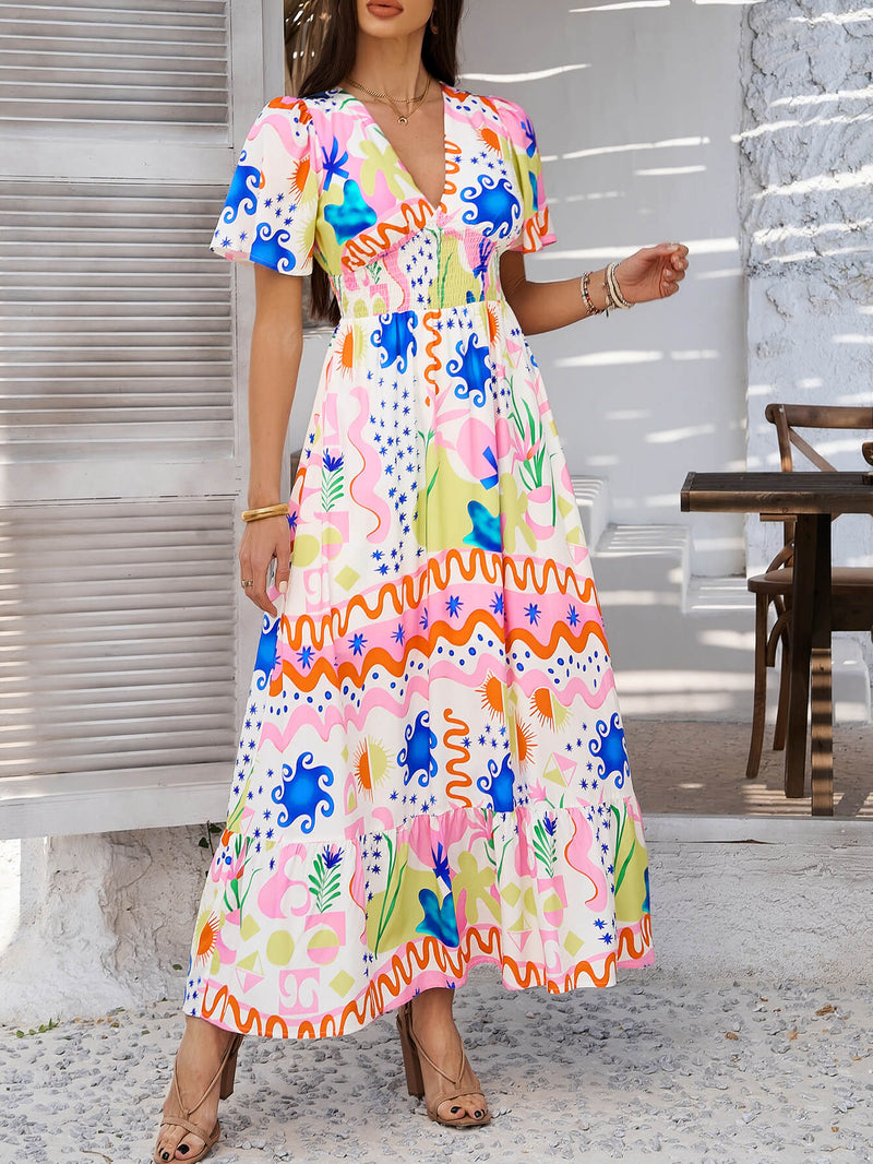 Tropical Drift Abstract Maxi Dress - Pink