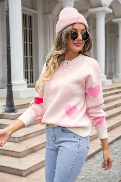 Poker Heart Knit Sweater - Pink