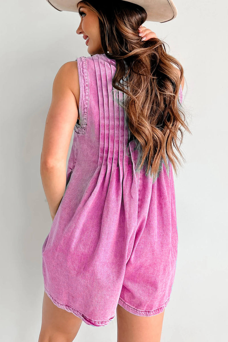 Texas Babydoll Denim Romper - Pink
