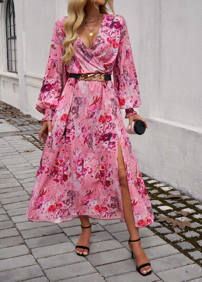 Lisette V-neck Print Tiered Maxi Dress - Pink