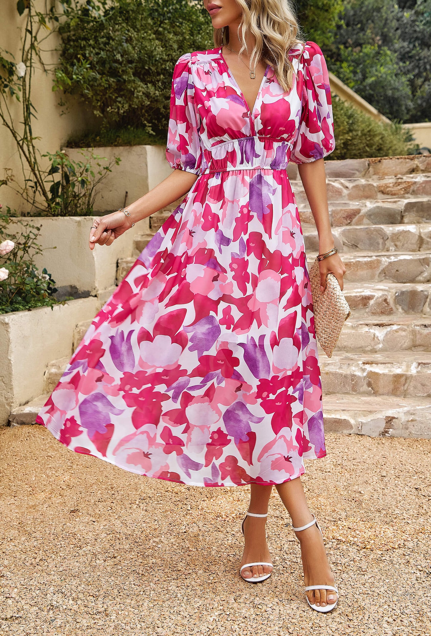 Euphoric Mood Printed Midi Dress - Pink