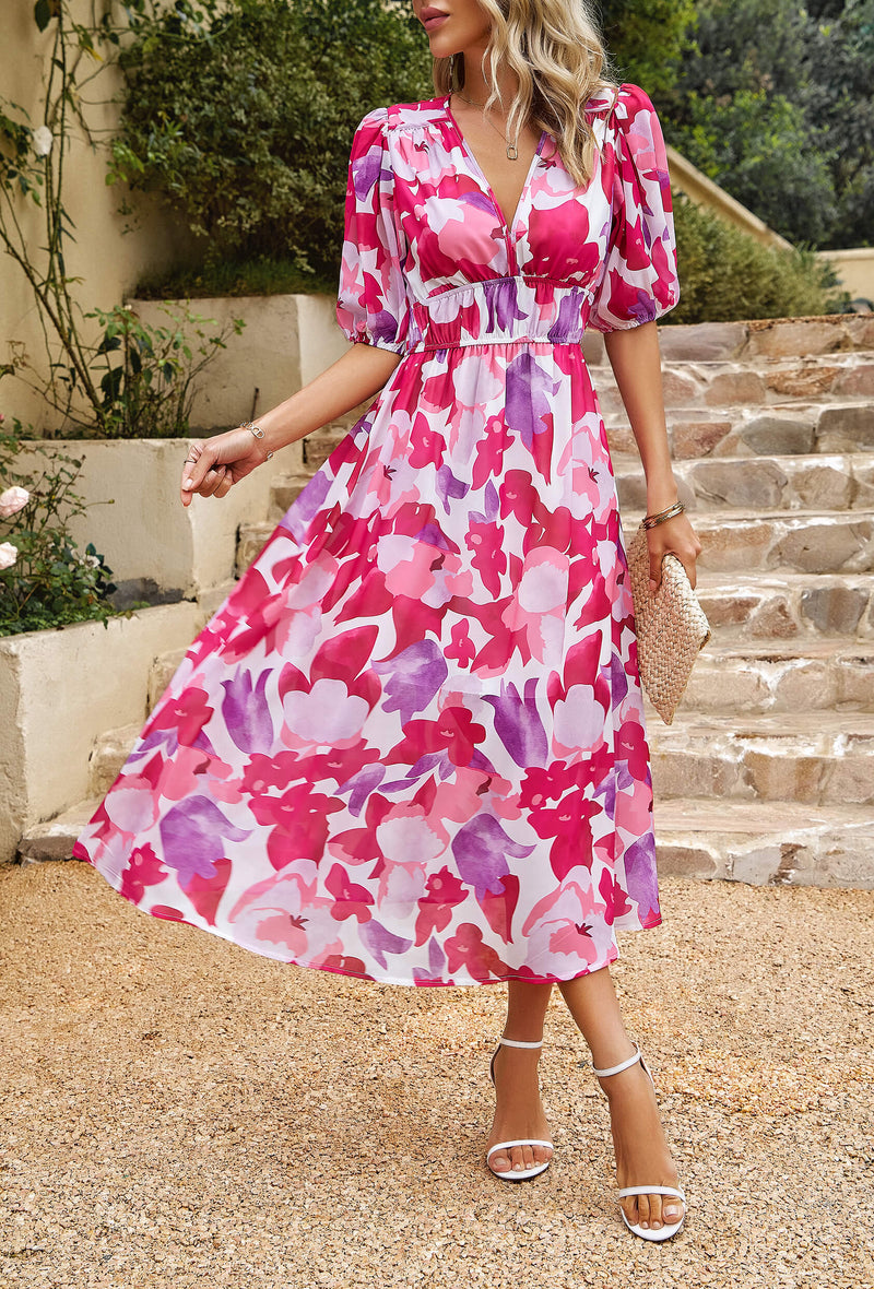 Euphoric Mood Printed Midi Dress - Pink