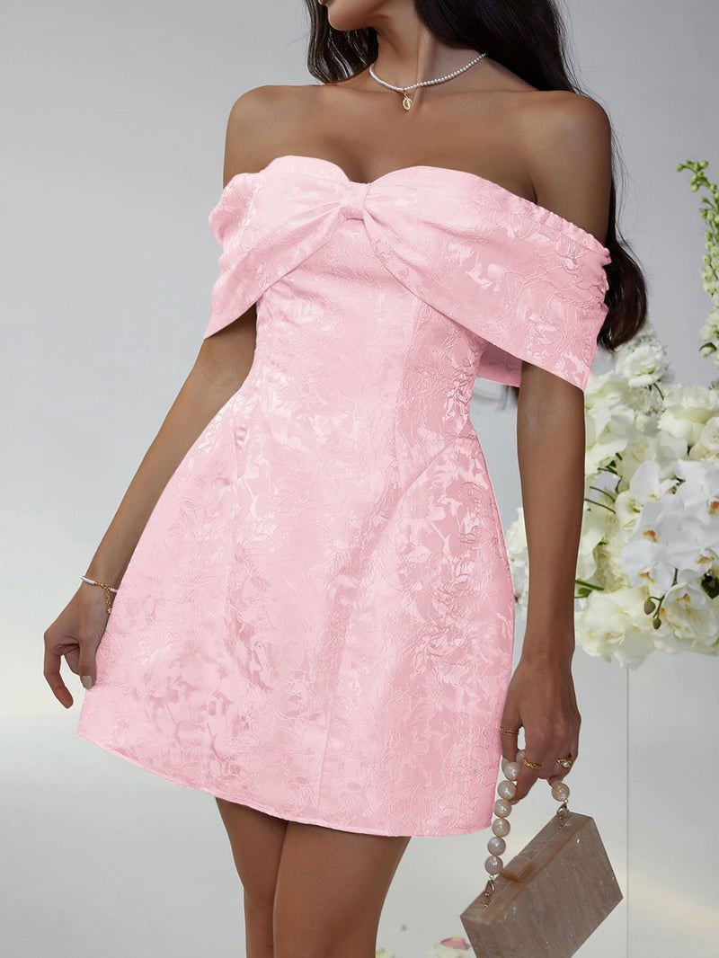 Whispering Bow Off the Shoulder Mini Dress
