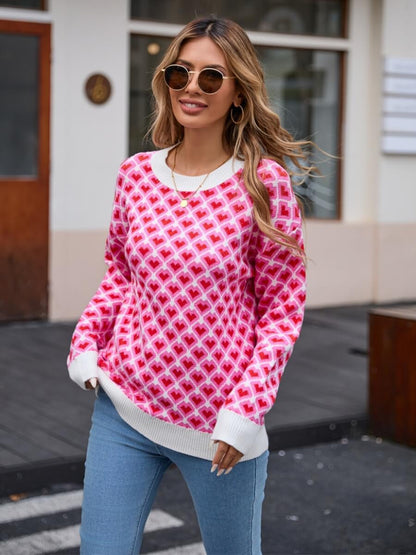 Lots to Love Check Heart Sweater - Pink