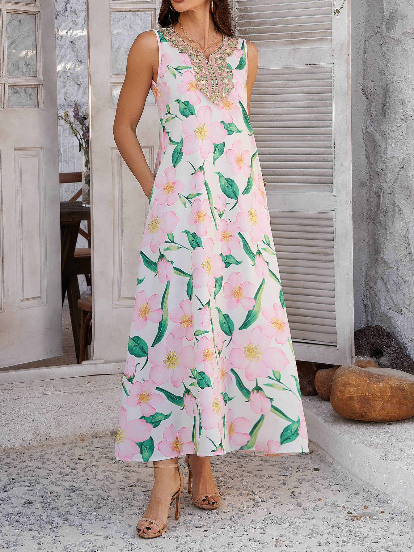 Emelia Print Maxi Dress - Pink