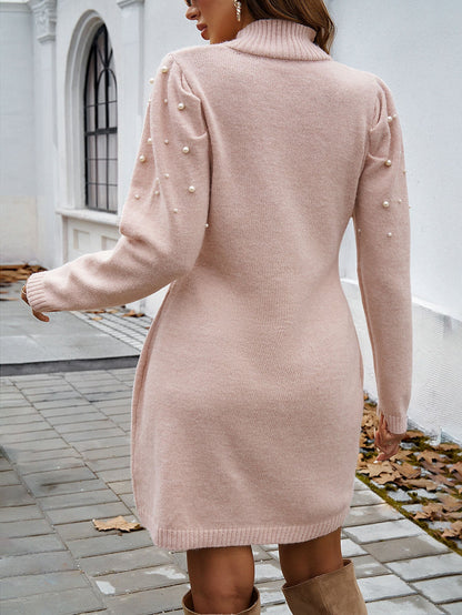 Simply Pearl Embellished Mini Sweater Dress - Pink