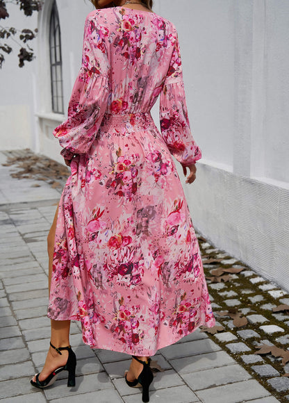 Lisette V-neck Print Tiered Maxi Dress - Pink