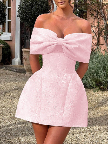 Whispering Bow Off the Shoulder Mini Dress