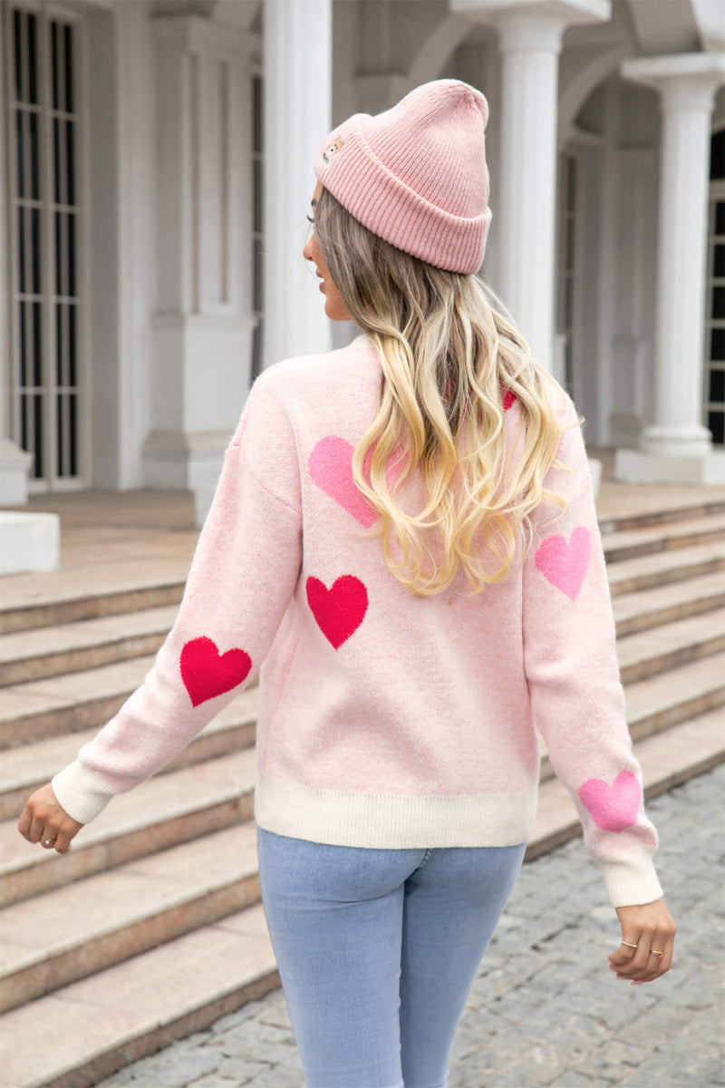 Poker Heart Knit Sweater - Pink
