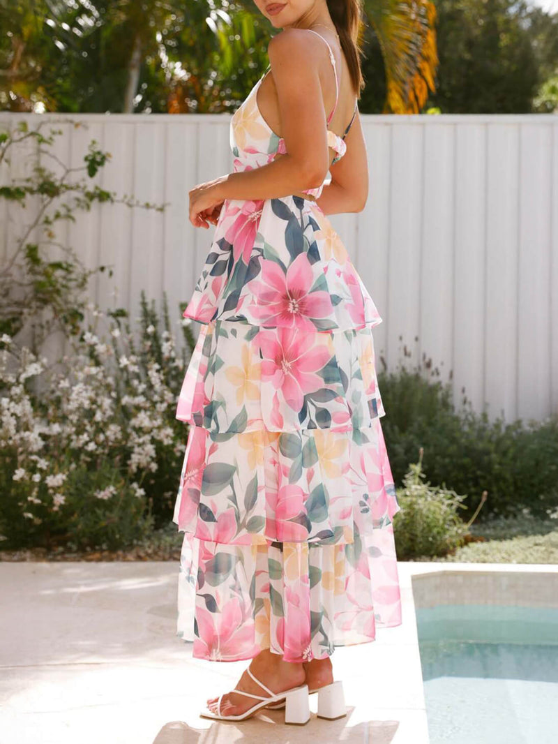 Ethereal Bloom Tiered Chiffon Maxi Dress