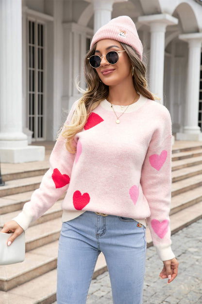 Poker Heart Knit Sweater - Pink
