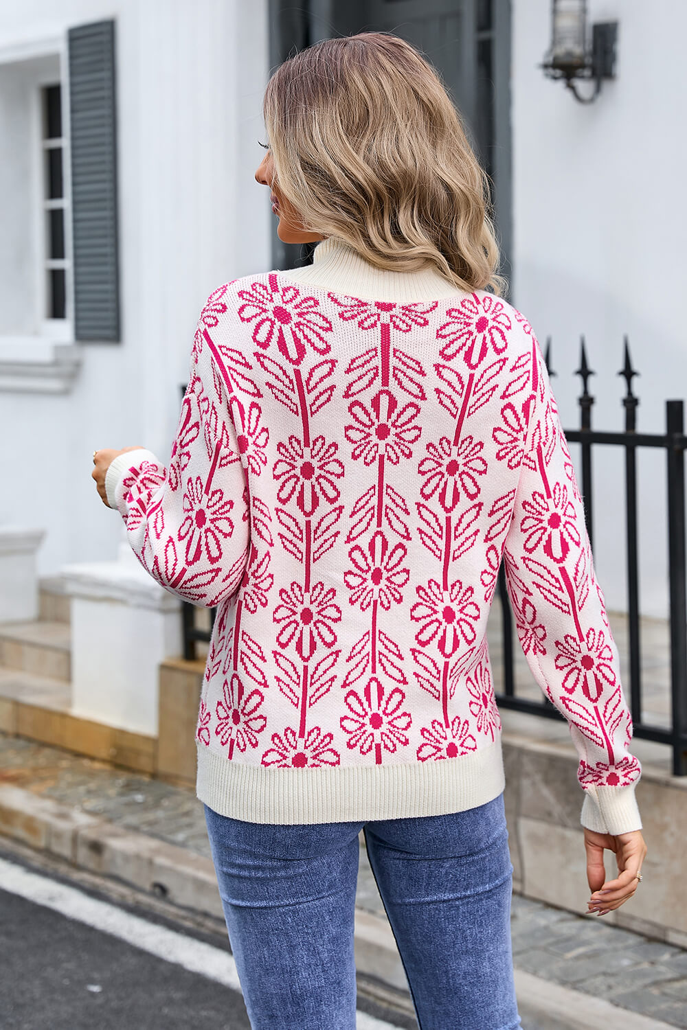 Fall in Flower Mockneck Sweater - Pink