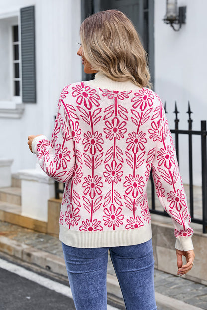 Fall in Flower Mockneck Sweater - Pink