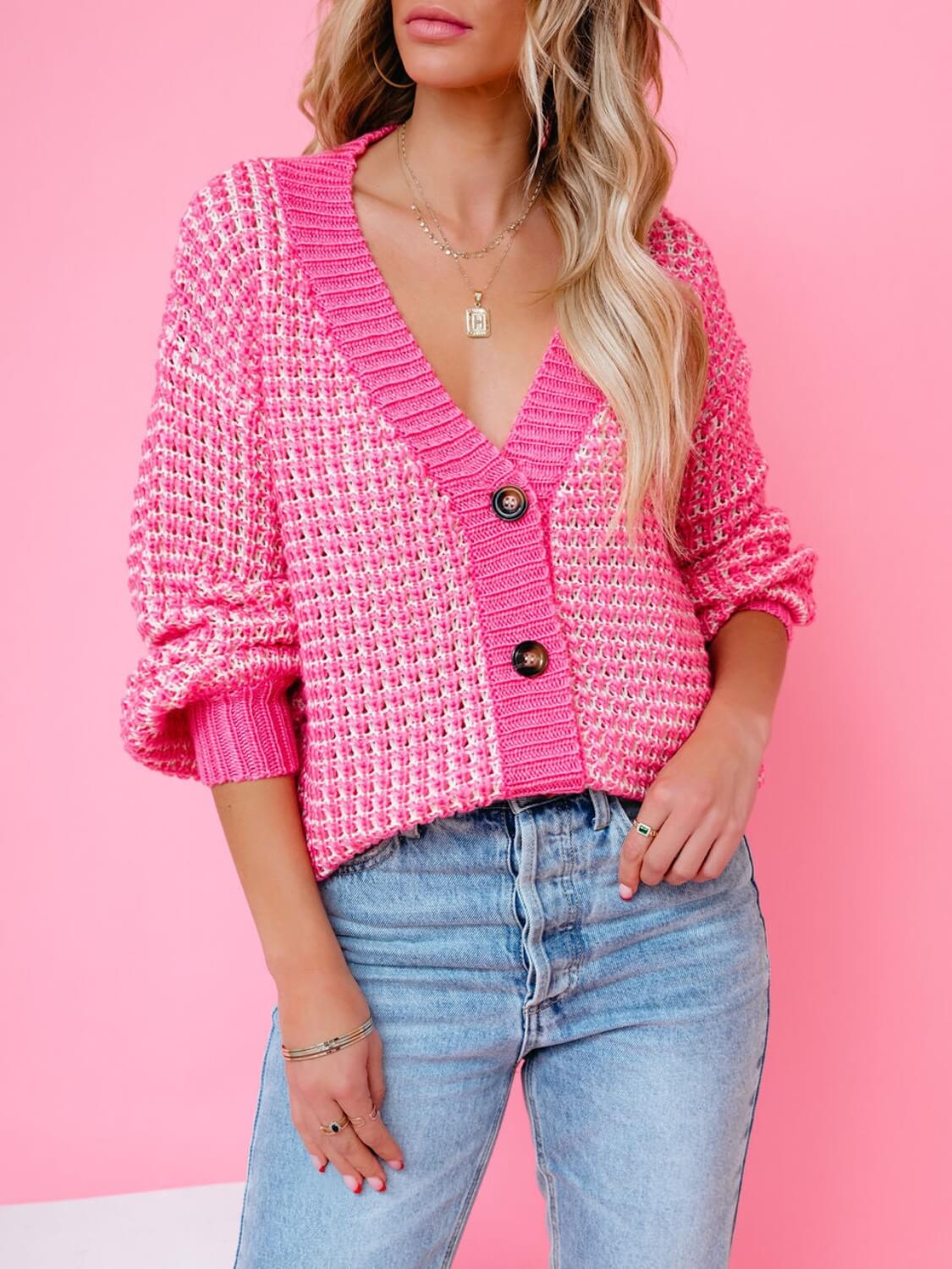 Caydence Oversized Fuzzy Knit Cardigan - Pink