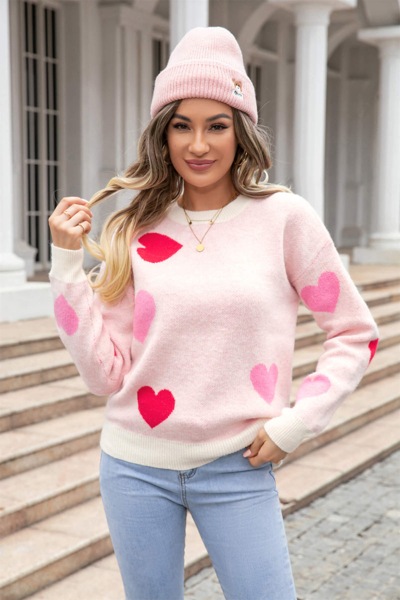 Poker Heart Knit Sweater - Pink