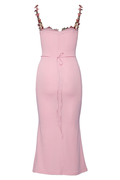 Brenda Embroidered Lace-up Midi Dress