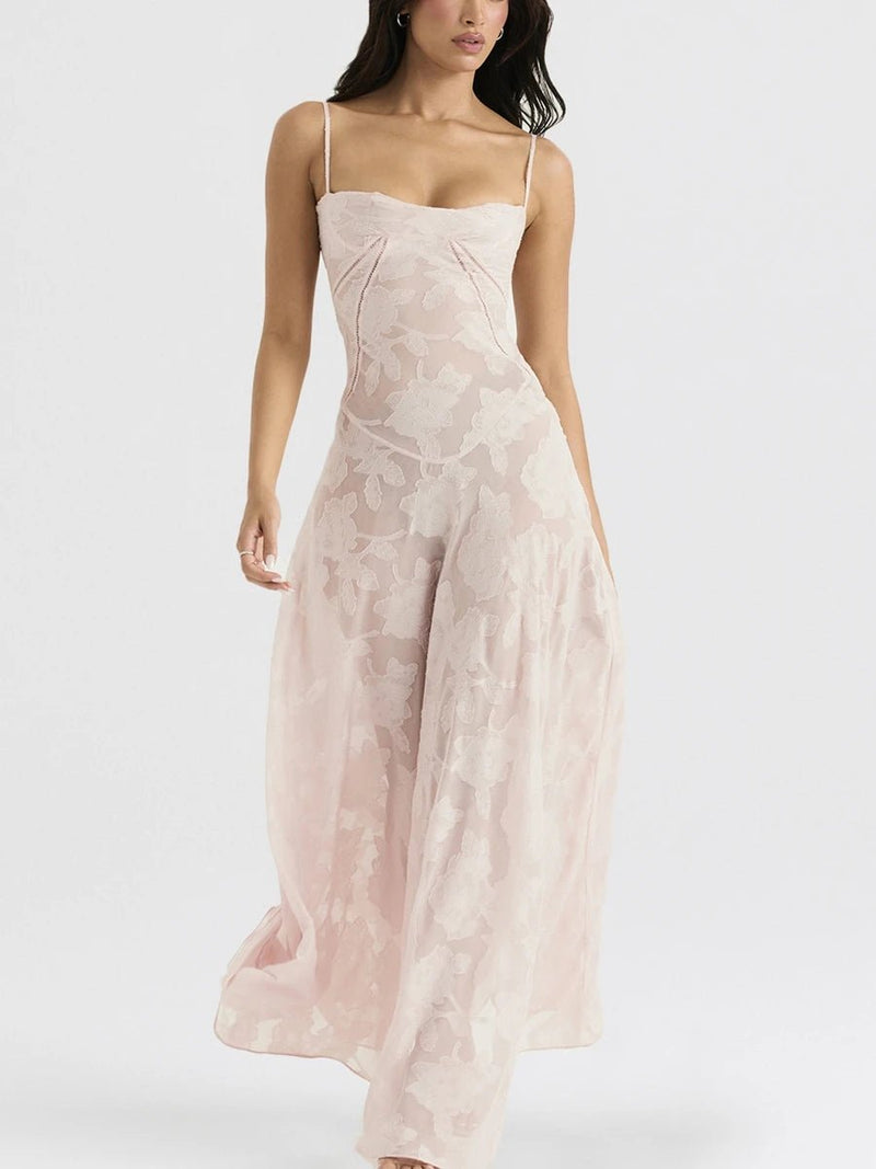 Pink Lady's Dream: Enchanted Lace Corset Back Long Dress
