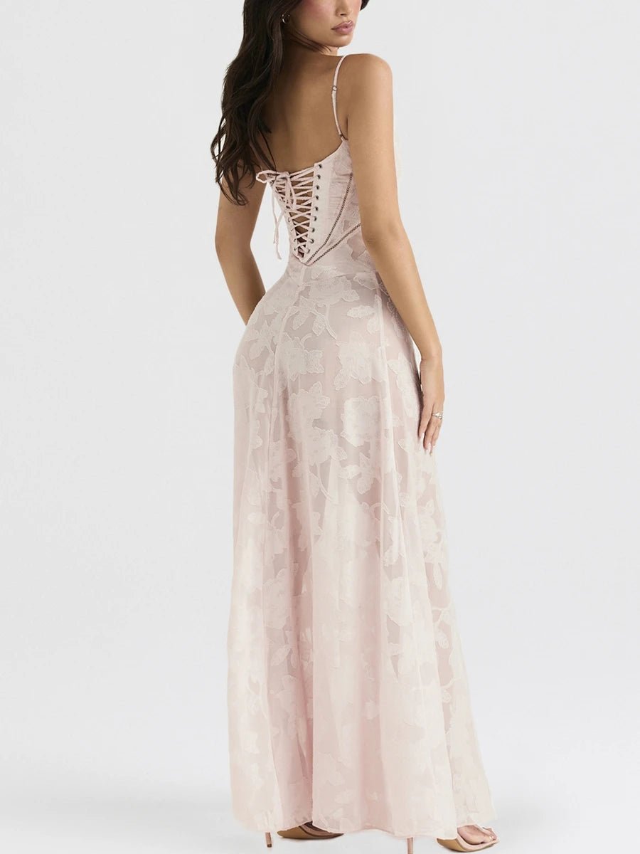 Pink Lady's Dream: Enchanted Lace Corset Back Long Dress