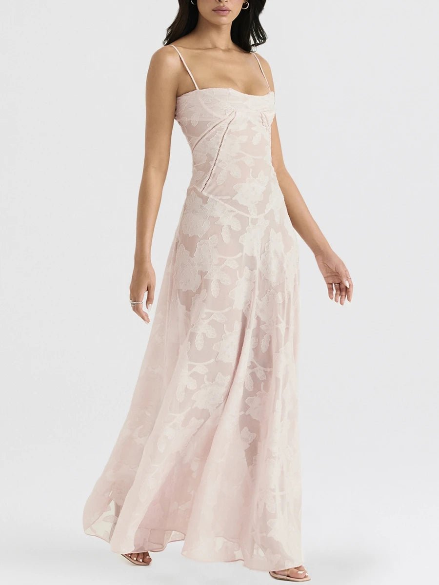 Pink Lady's Dream: Enchanted Lace Corset Back Long Dress