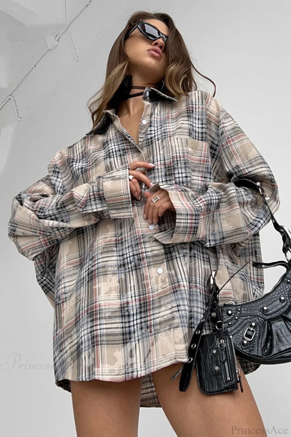 Plaid Long Sleeve Loose Blouse