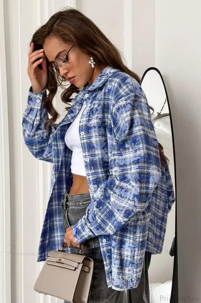 Plaid Long Sleeve Loose Blouse