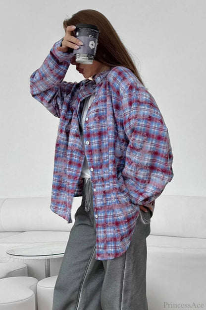 Plaid Long Sleeve Loose Blouse