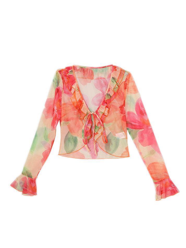 Red Plunge V Neck Chiffon Blouse