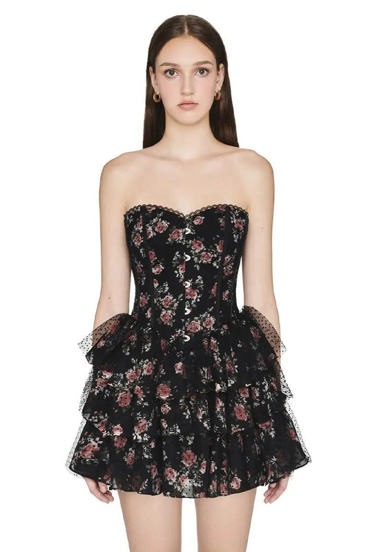 Lace Polka Dot Mesh Corset Mini Dress