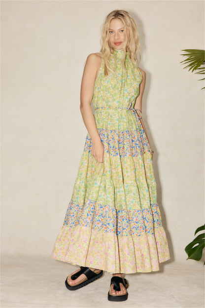 Stand Collar Sleeveless Midi Dress
