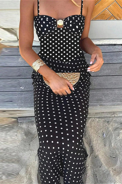 Polka Dot Cami Cutout Slim Maxi Dress