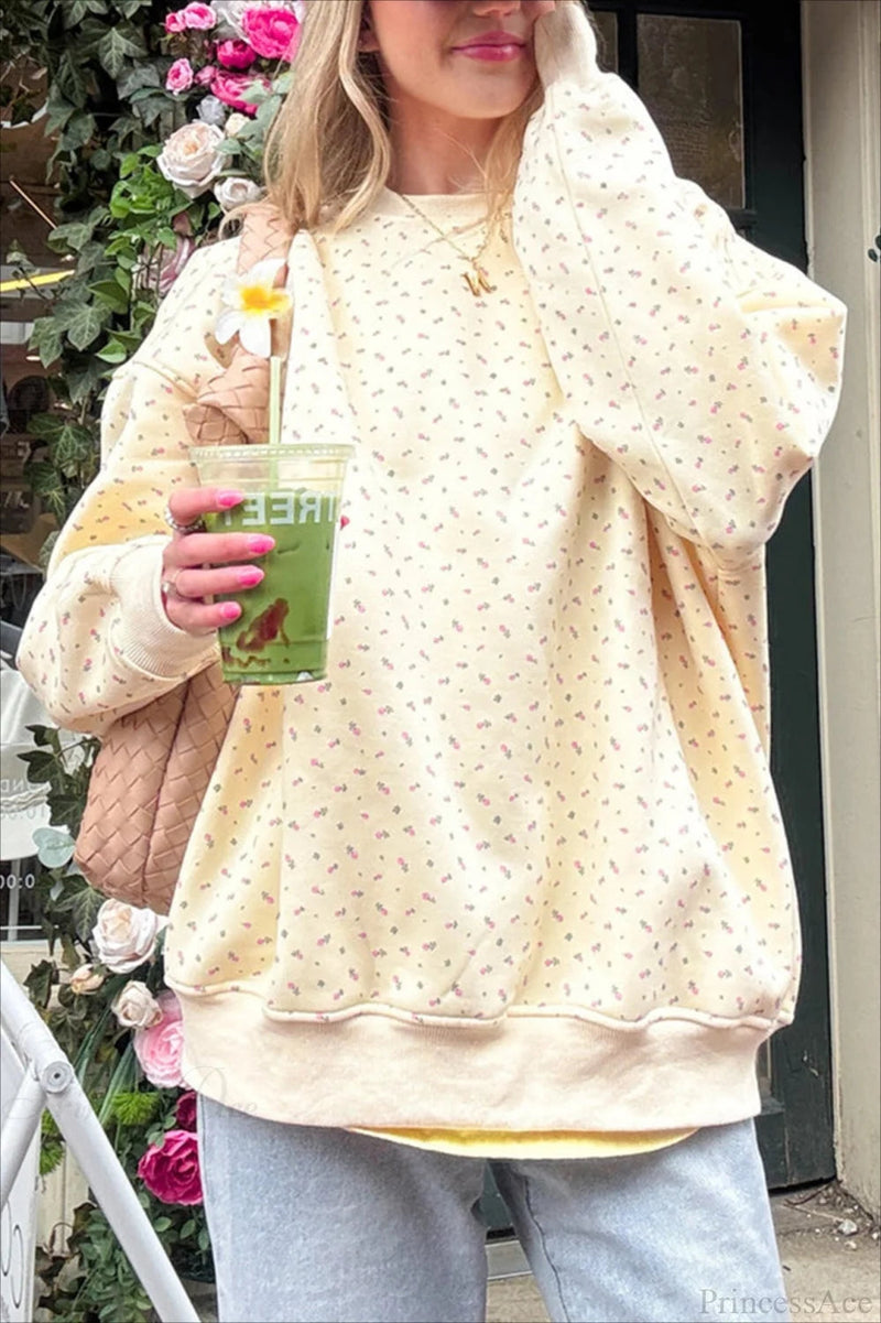 Polka Dot Crew Neck Pull-on Sweatshirts