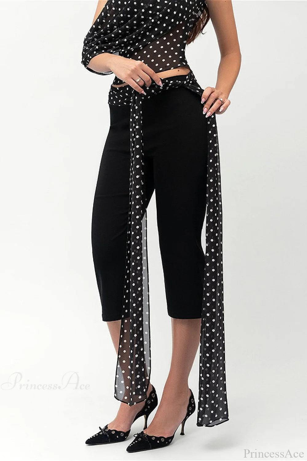 Polka Dot Off Shoulder Crop Top Two Pieces Set