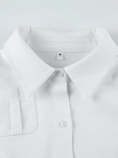White Button Front Pocket Blouse