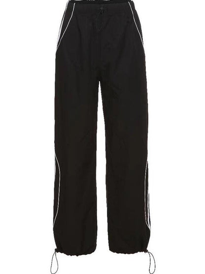 Black Baggy Retro Sport Jogger Pants With Side Piping