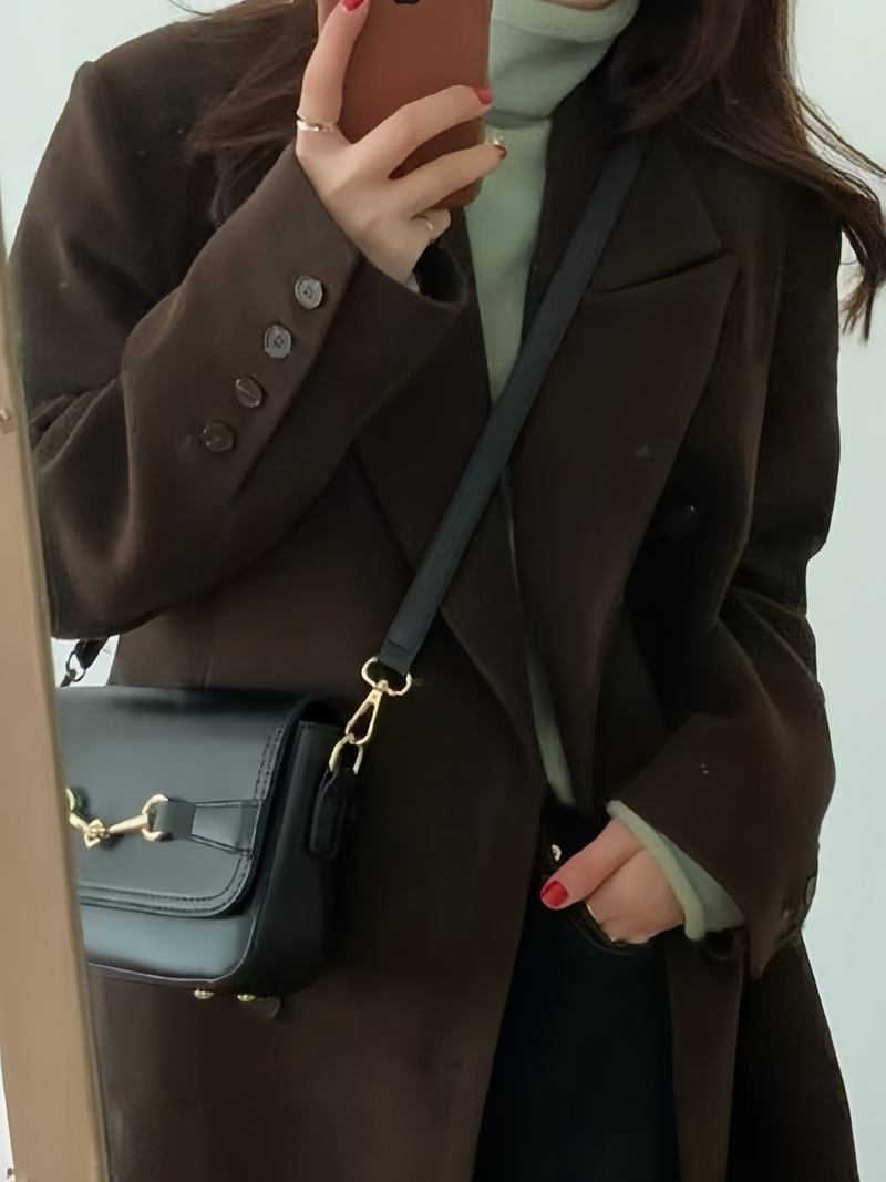 Brown Long Coat With Lapel Collar
