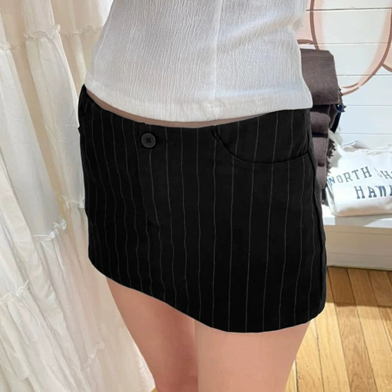 Black Striped Low Waist Mini Skirt