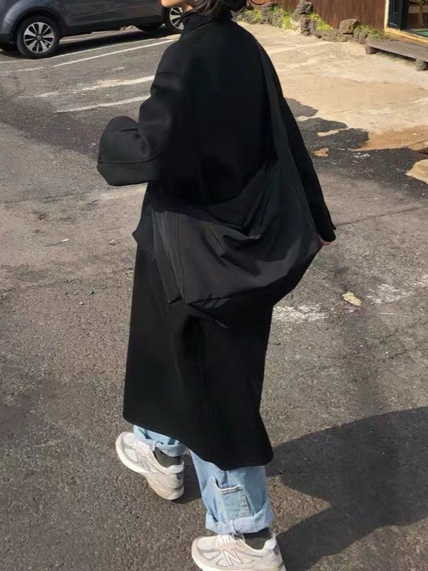 Black Double Breasted Long Coat