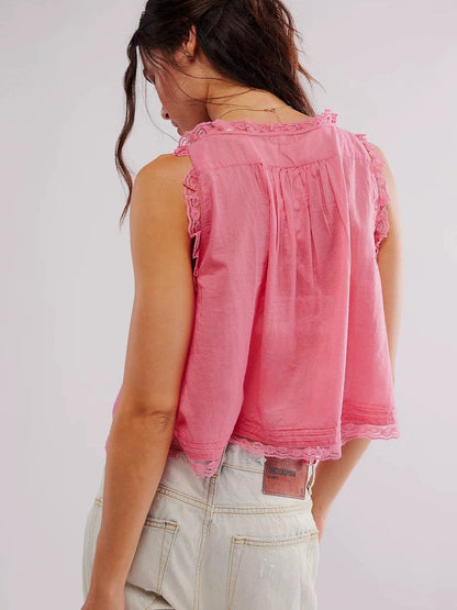 Color Hollow Out Ruffle Cardigan Tank Top
