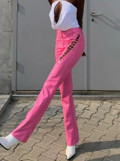 Cutout Detail Pu Leather Pants