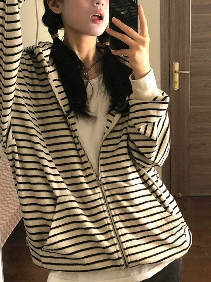 Stripe Zipper Cardigan Hoodie