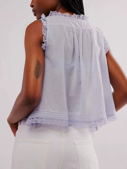 Color Hollow Out Ruffle Cardigan Tank Top