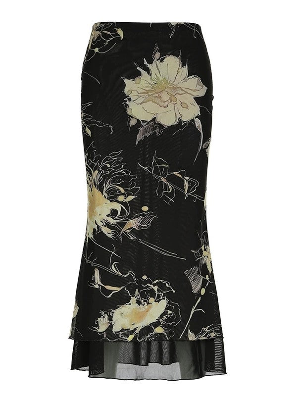 Print Low Waist Maxi Skirt