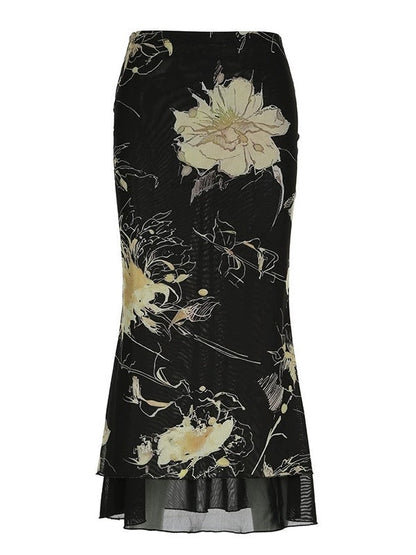 Print Low Waist Maxi Skirt