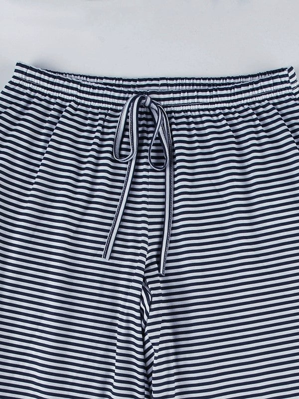 Blue Striped Drawstring Low Rise Pants