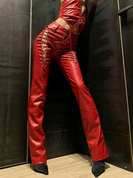 Cutout Detail Pu Leather Pants