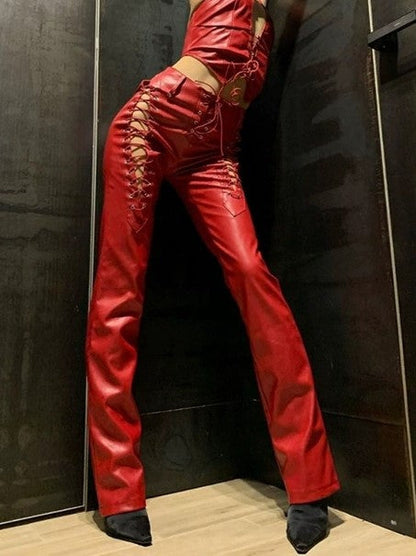 Cutout Detail Pu Leather Pants