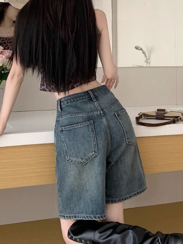 Distressed High Waist Boyfriend Shorts