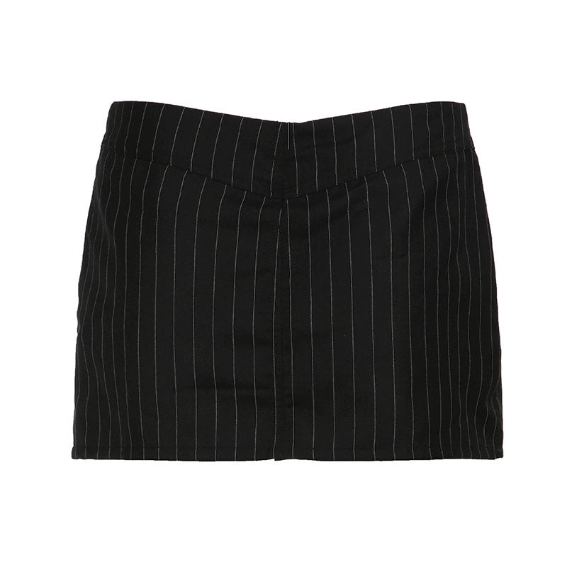 Black Striped Low Waist Mini Skirt